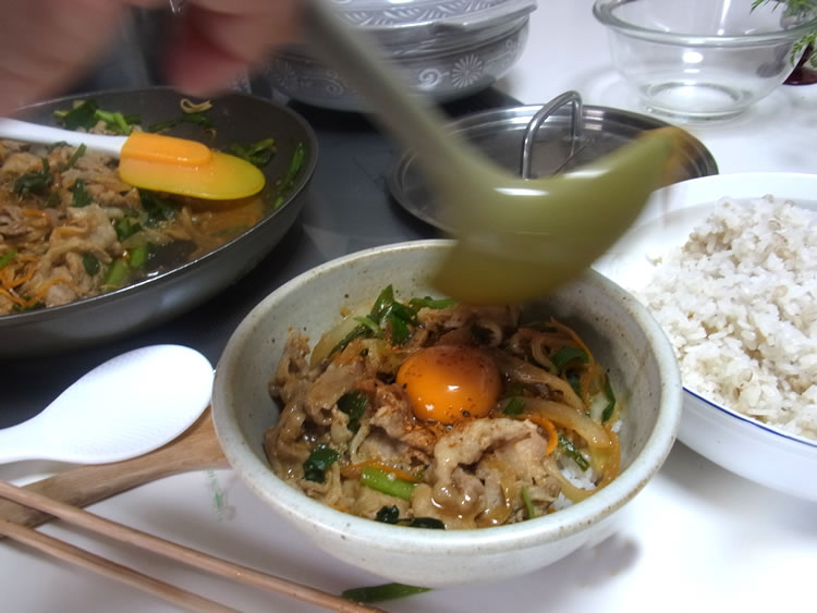 濃い口醤油で味付けしたバージョンでは、プルコギ丼も作ってみました。